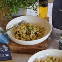 Double Blue and Guanciale Conchiglie Rigate