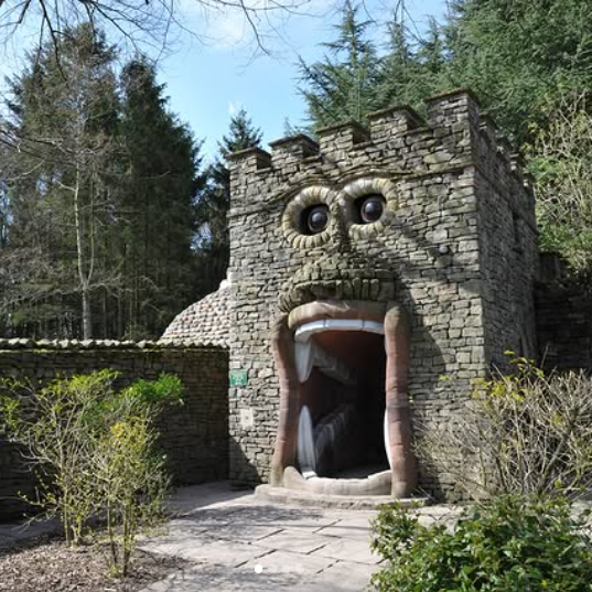 Gatehouse with eyes and open mouth