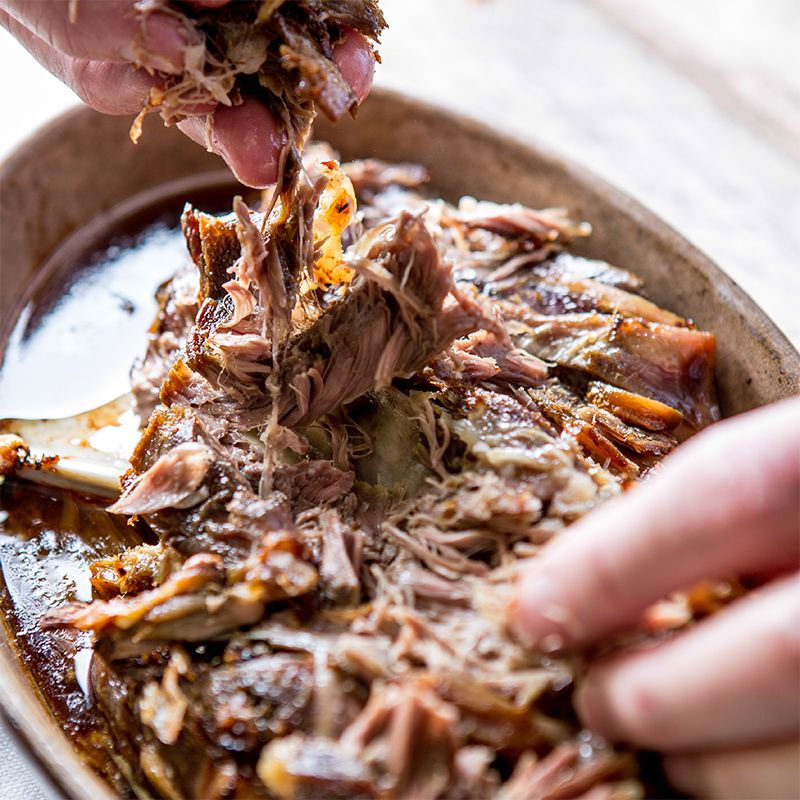 Pulled lamb being served