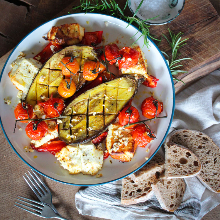 Roasted Aubergine, Tomato and Feta