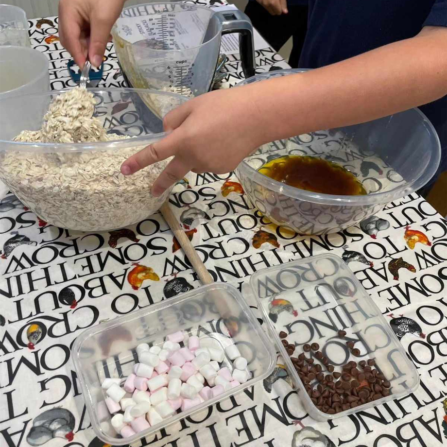 Flapjack baking with KS2 children on a Farm Discovery Day