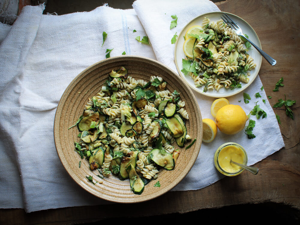 LEMONY COURGETTE, CAPER & HERB PASTA SALAD